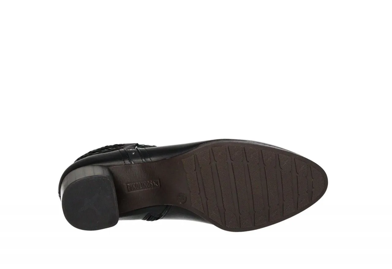 Botin Cremallera Piel Negro Tira Trenzada Tachuelas Redondas Plateadas En Lateral Tacon Medio