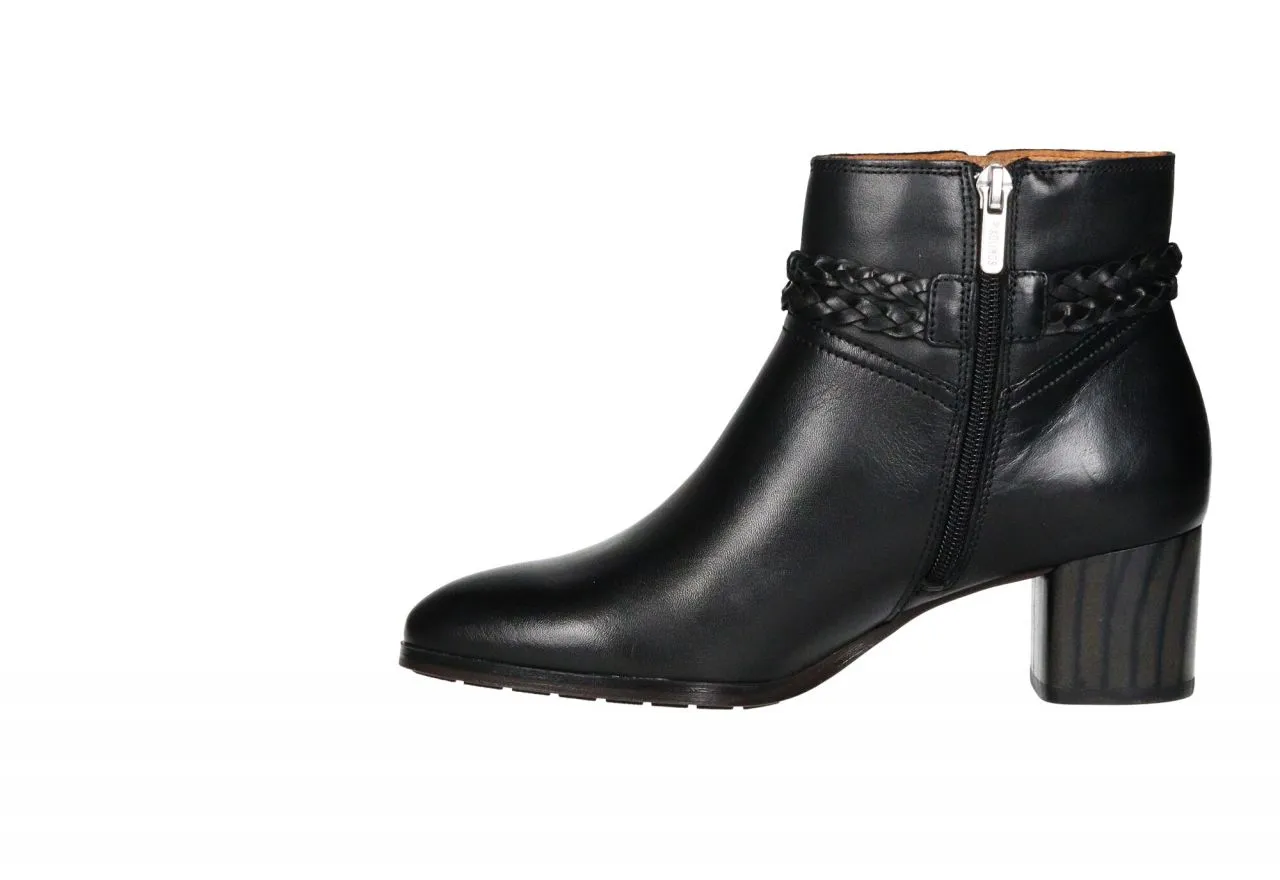 Botin Cremallera Piel Negro Tira Trenzada Tachuelas Redondas Plateadas En Lateral Tacon Medio