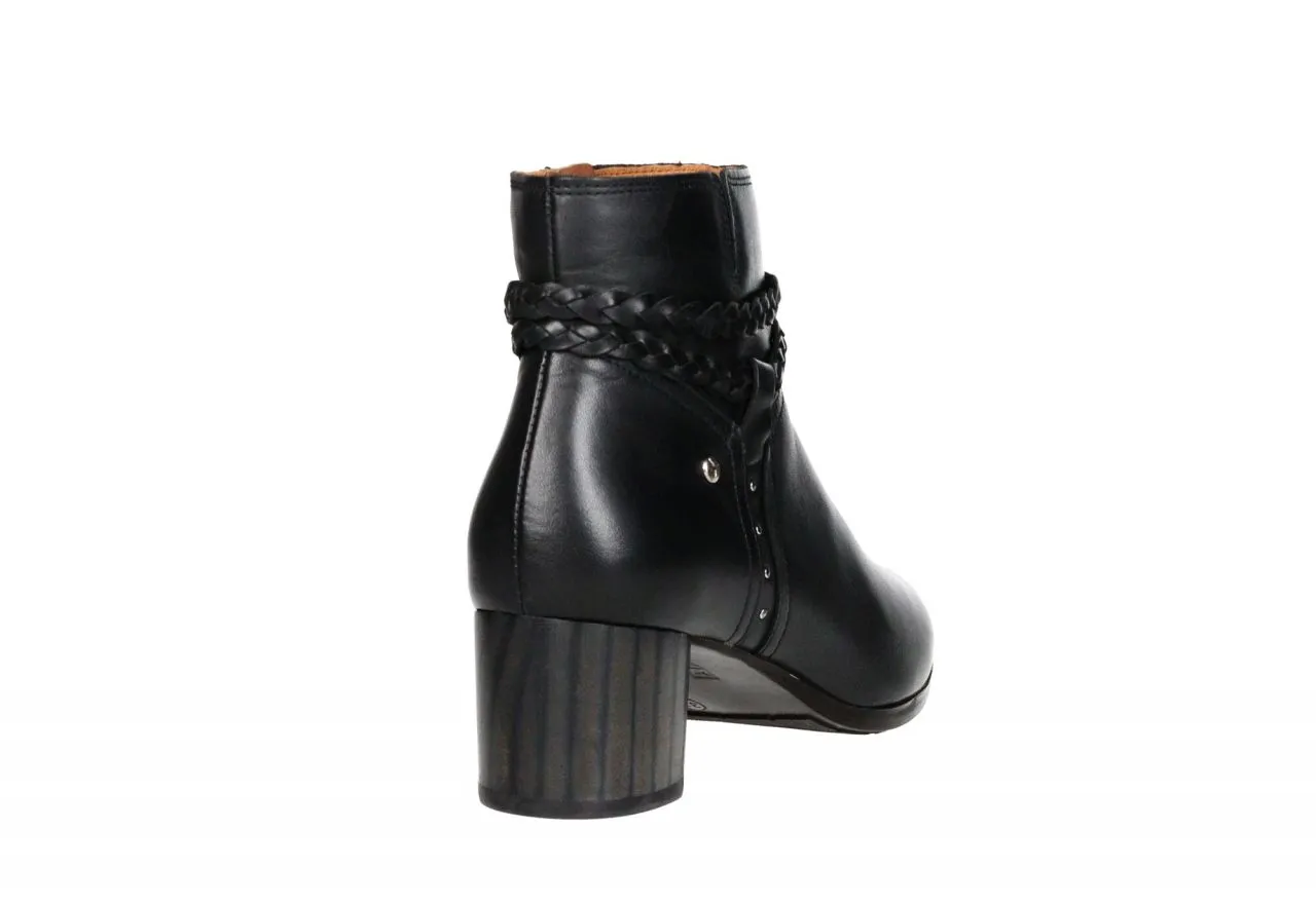 Botin Cremallera Piel Negro Tira Trenzada Tachuelas Redondas Plateadas En Lateral Tacon Medio