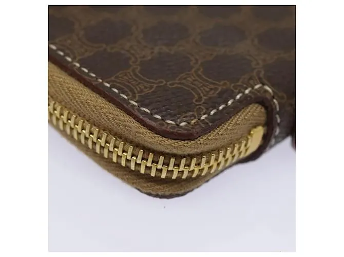 Céline Estuche de viaje de lona Macadam CELINE en cuero PVC marrón Auth yk13127 Castaño 