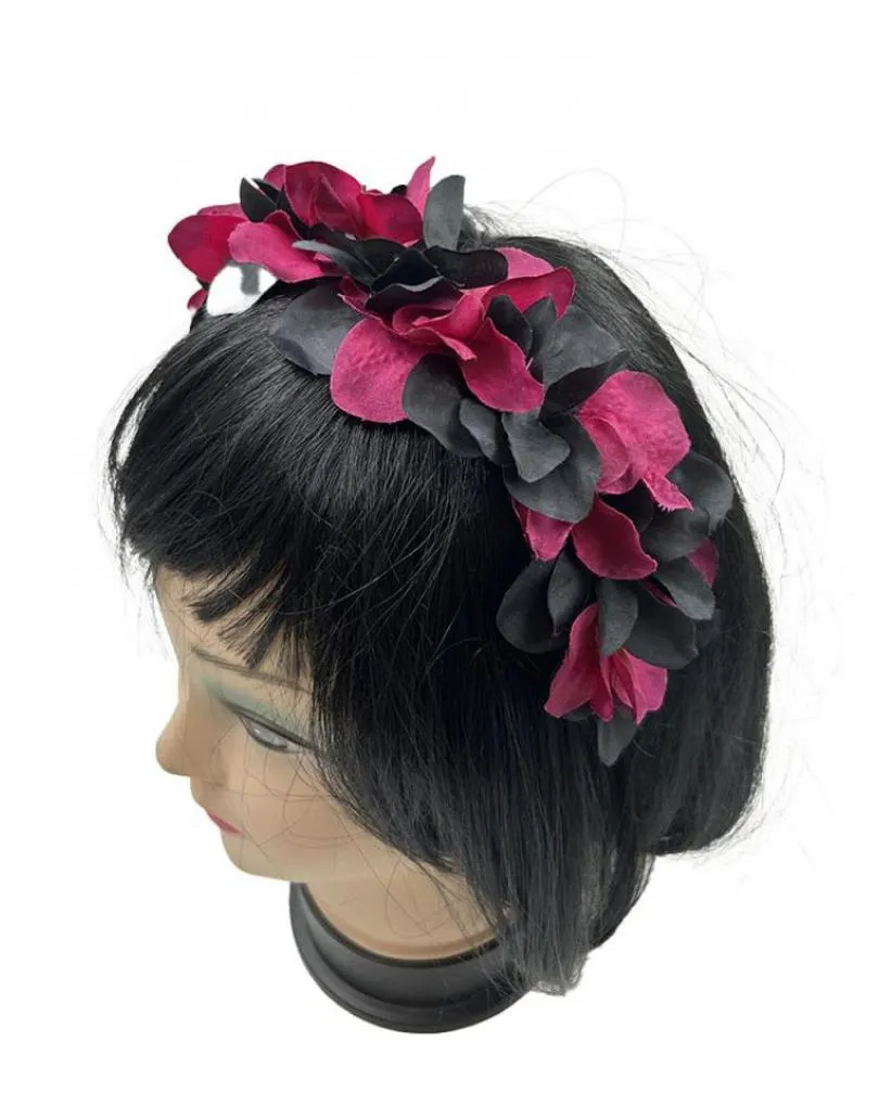DIADEMAS MUJER PARA BODAS Y EVENTOS CON FLORES NEGRAS Y BUGAMBILIAS