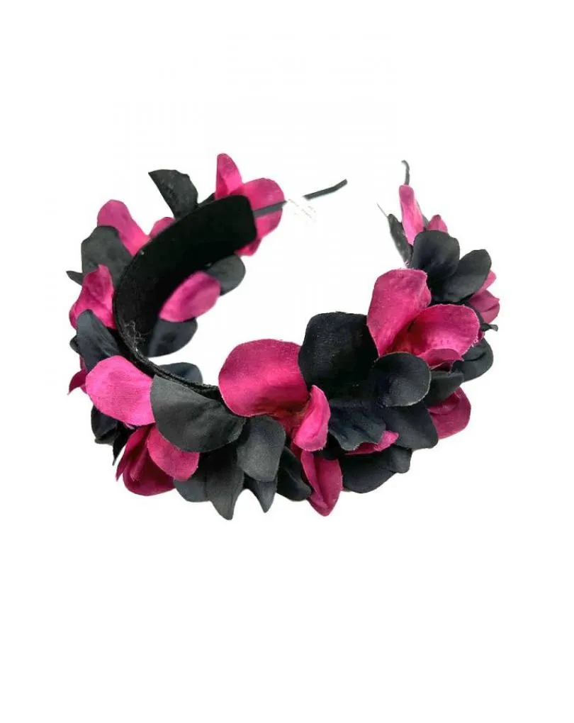 DIADEMAS MUJER PARA BODAS Y EVENTOS CON FLORES NEGRAS Y BUGAMBILIAS