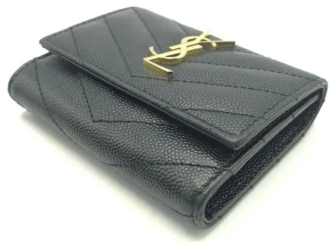 Estuche de llaves de cuero grabado Grain de Poudre Saint Laurent Negro Azul 