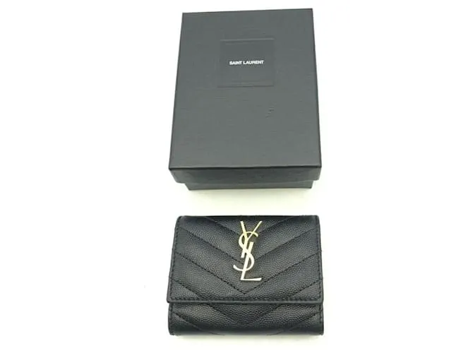 Estuche de llaves de cuero grabado Grain de Poudre Saint Laurent Negro Azul 