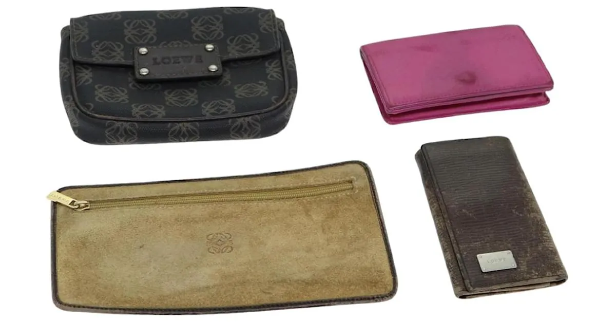 Estuche de Llaves LOEWE Pouch de Cuero 4Set Marrón Rosa Auth bs15089 Castaño 