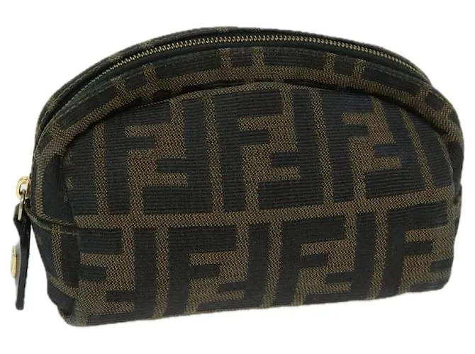 Estuche FENDI Zucca Canvas Marrón Negro Auth ar11515 Castaño 
