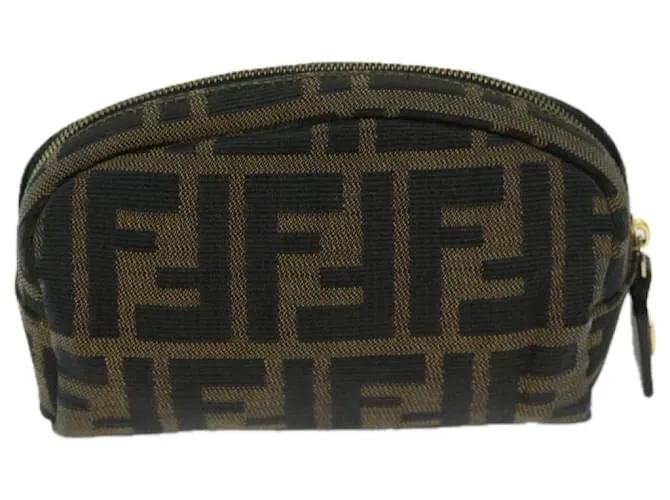 Estuche FENDI Zucca Canvas Marrón Negro Auth ar11515 Castaño 