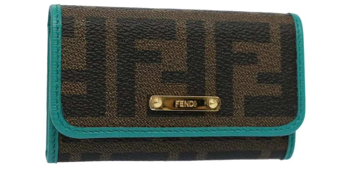 Estuche para llaves de lona FENDI Zucca Negro Marrón Auth am5112 Castaño 