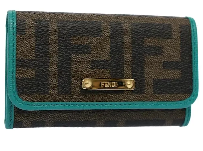 Estuche para llaves de lona FENDI Zucca Negro Marrón Auth am5112 Castaño 
