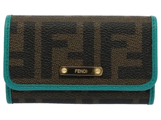 Estuche para llaves de lona FENDI Zucca Negro Marrón Auth am5112 Castaño 