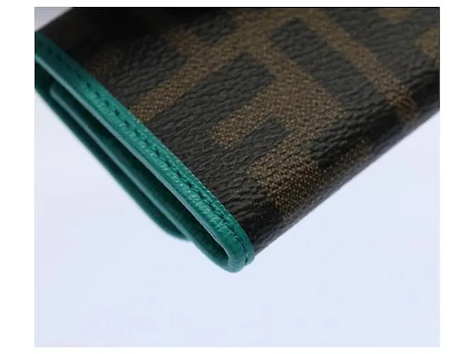 Estuche para llaves de lona FENDI Zucca Negro Marrón Auth am5112 Castaño 