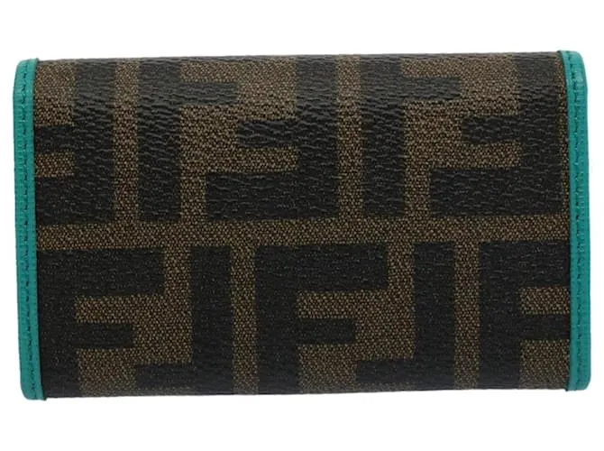 Estuche para llaves de lona FENDI Zucca Negro Marrón Auth am5112 Castaño 