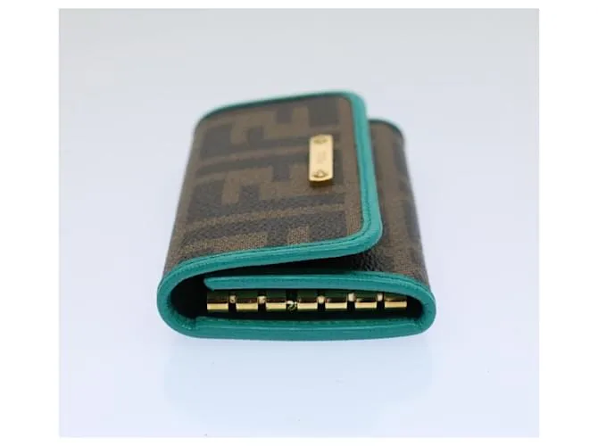 Estuche para llaves de lona FENDI Zucca Negro Marrón Auth am5112 Castaño 