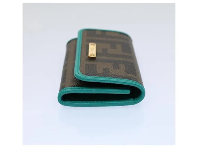 Estuche para llaves de lona FENDI Zucca Negro Marrón Auth am5112 Castaño 