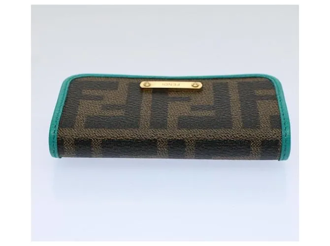 Estuche para llaves de lona FENDI Zucca Negro Marrón Auth am5112 Castaño 