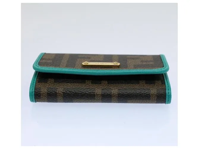 Estuche para llaves de lona FENDI Zucca Negro Marrón Auth am5112 Castaño 
