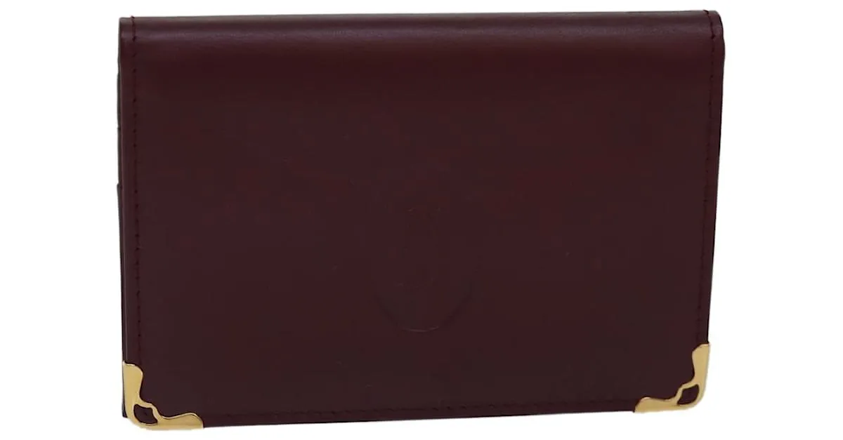 Estuche para tarjetas CARTIER de cuero rojo vino Auth 78617 Burdeos 