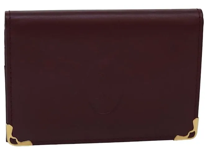 Estuche para tarjetas CARTIER de cuero rojo vino Auth 78617 Burdeos 