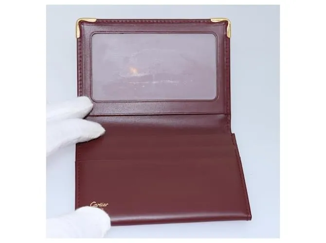 Estuche para tarjetas CARTIER de cuero rojo vino Auth 78617 Burdeos 
