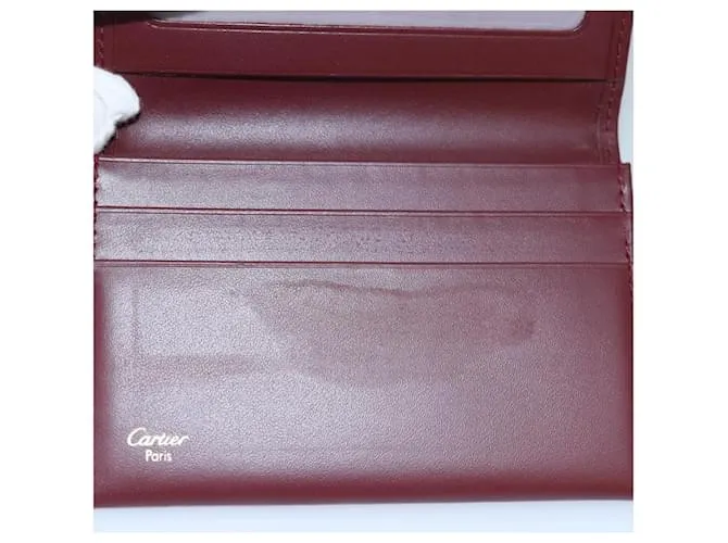 Estuche para tarjetas CARTIER de cuero rojo vino Auth 78617 Burdeos 