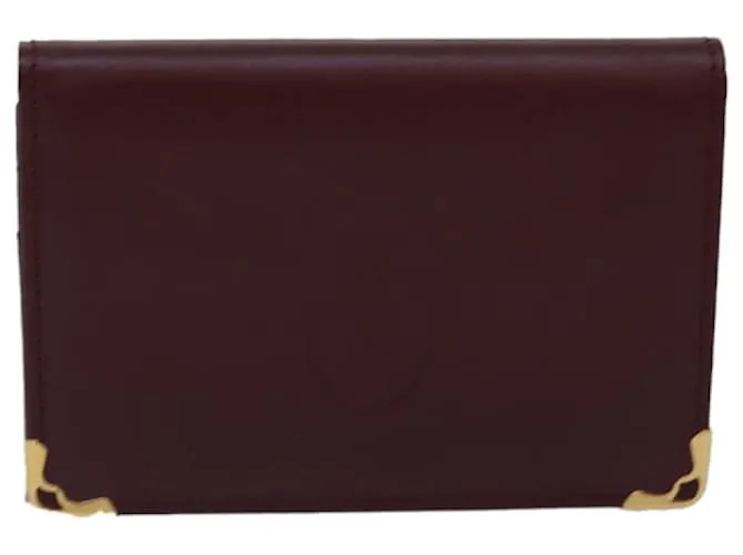 Estuche para tarjetas CARTIER de cuero rojo vino Auth 78617 Burdeos 