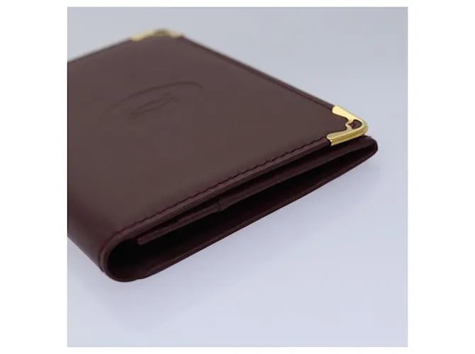 Estuche para tarjetas CARTIER de cuero rojo vino Auth 78617 Burdeos 