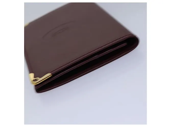 Estuche para tarjetas CARTIER de cuero rojo vino Auth 78617 Burdeos 