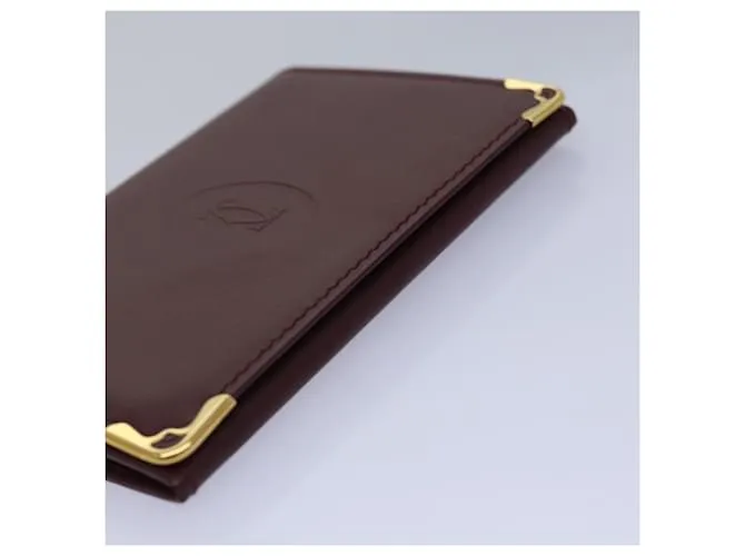 Estuche para tarjetas CARTIER de cuero rojo vino Auth 78617 Burdeos 