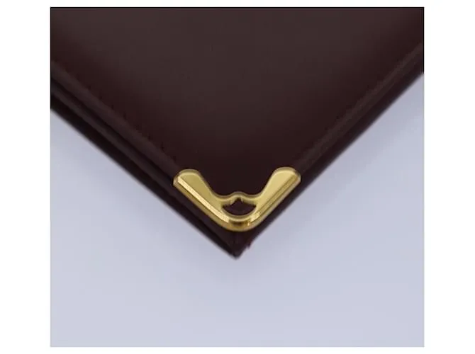 Estuche para tarjetas CARTIER de cuero rojo vino Auth 78617 Burdeos 