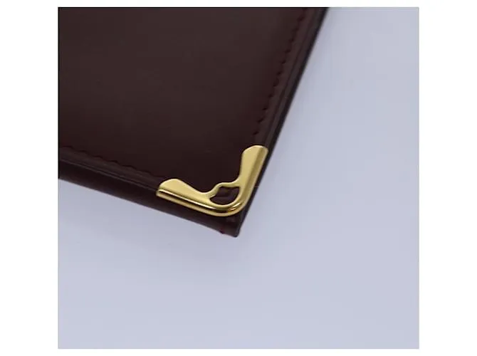 Estuche para tarjetas CARTIER de cuero rojo vino Auth 78617 Burdeos 