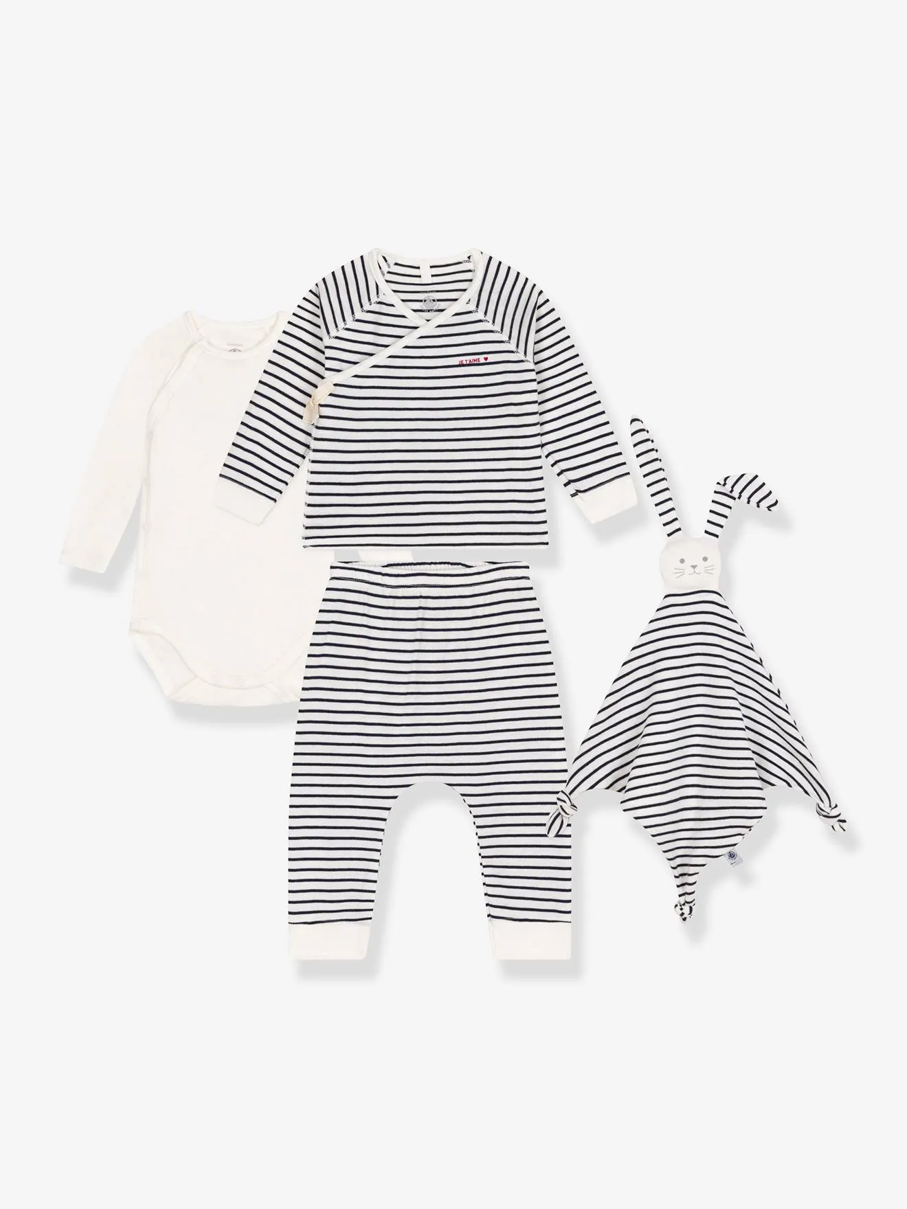 Estuche regalo para recién nacido 3 prendas marinero y doudou conejito PETIT BATEAU
