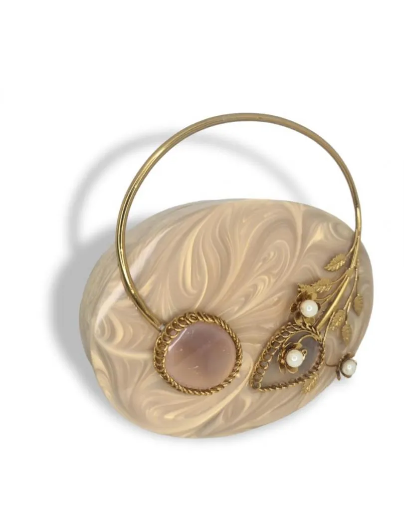 HERMOSO BOLSO DE FIESTA NACARADO CON DISEÑO DE HOJAS