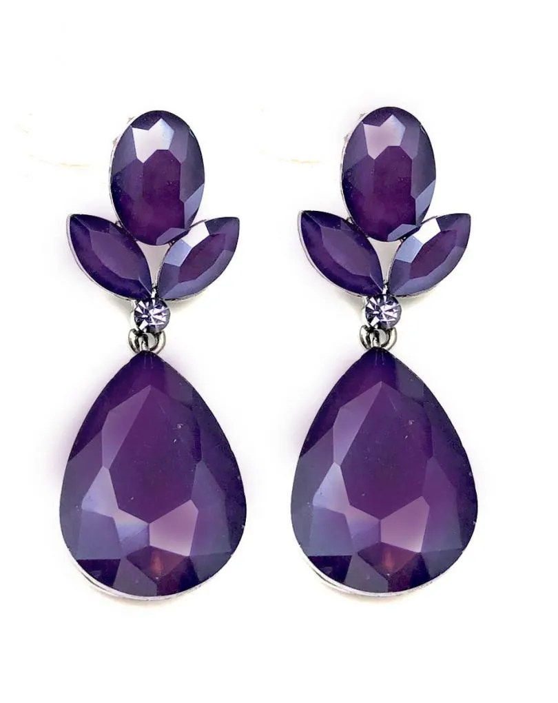 LARGOS PENDIENTES MORADOS DE CRISTAL PARA BODAS Y EVENTOS