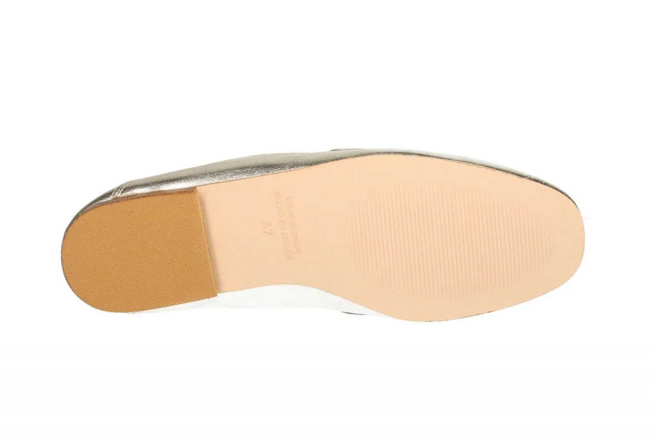 Mocasin Piel Oro Pala Eslabones Metalizados Dorados
