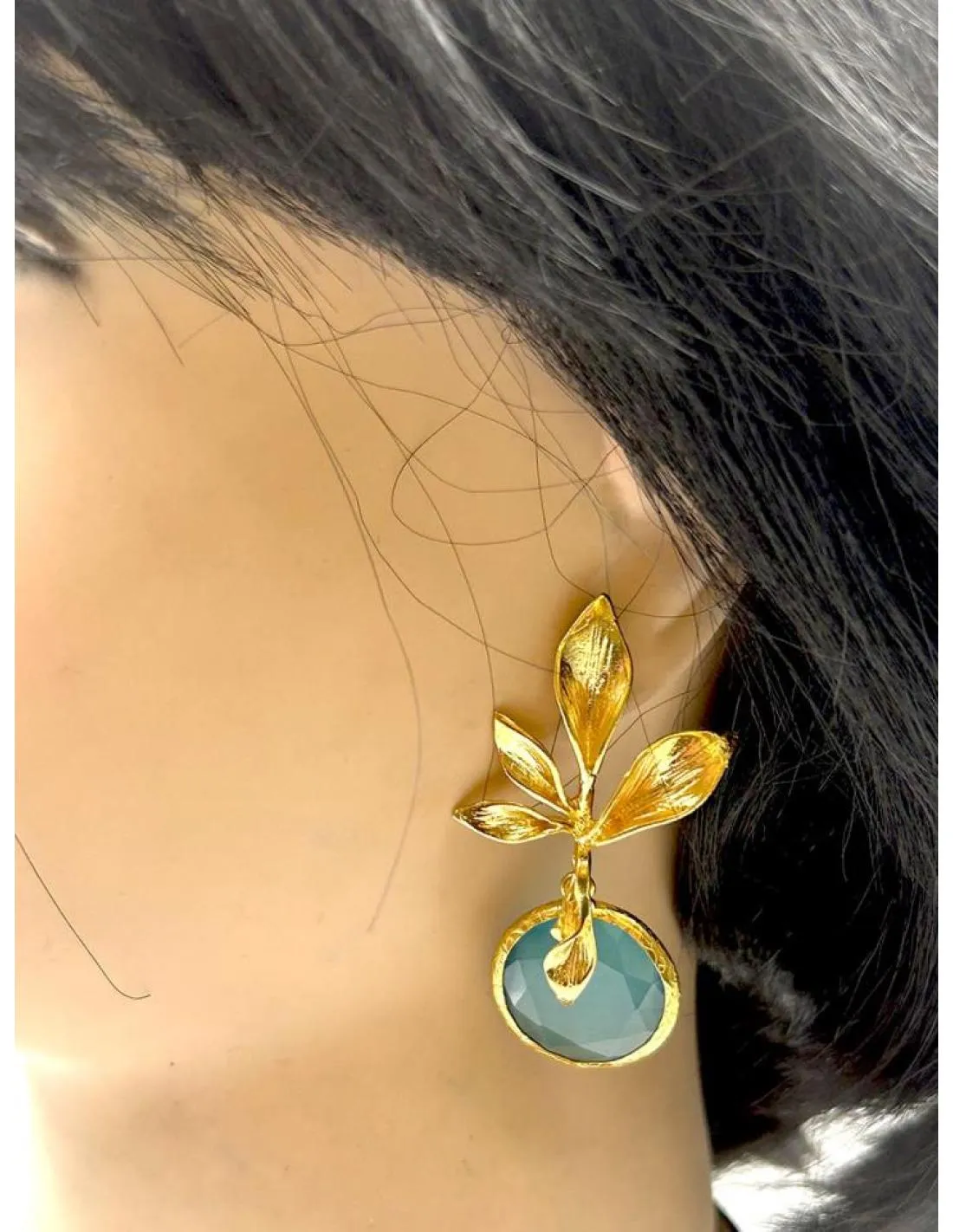 PENDIENTES BODA DE PIEDRAS AZULES CON DORADO PARA EVENTOS Y BODAS