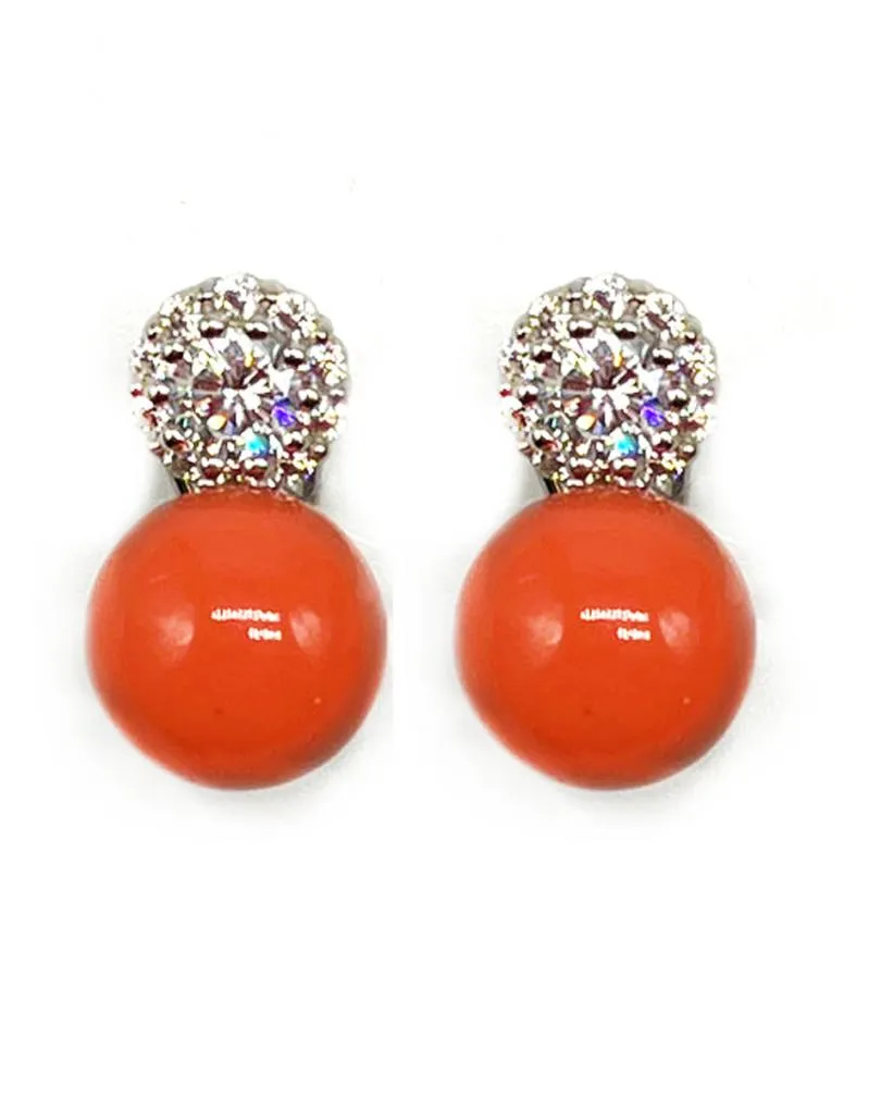 PENDIENTES CORAL DE PLATA DISEÑO TU Y YO CON CIRCONITAS