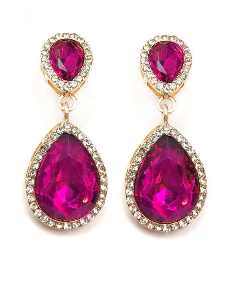 PENDIENTES DE CLIP LARGOS EN FUCSIA ESPECIAL BODAS Y EVENTOS