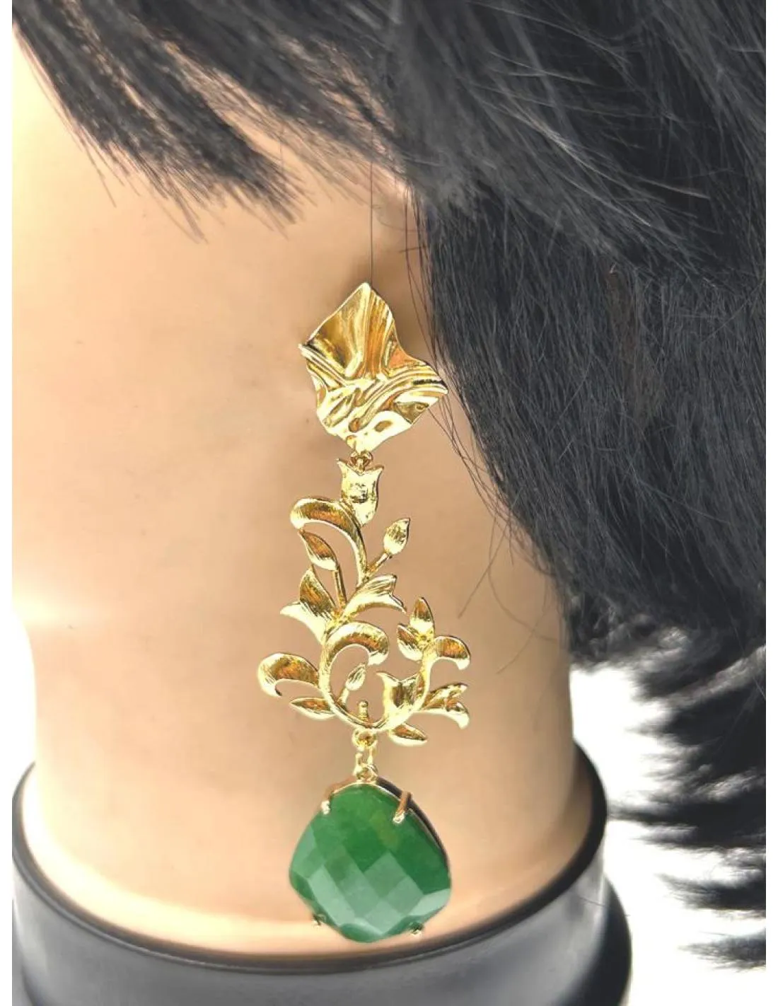 PENDIENTES LARGOS VERDES DE PIEDRA PARA BODAS Y EVENTOS