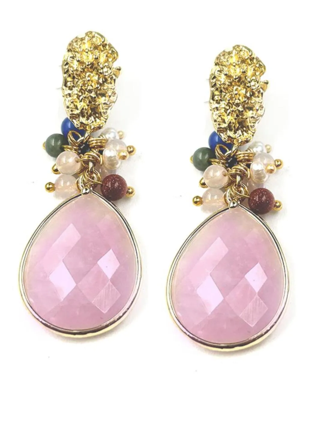 PENDIENTES ROSAS DE PIEDRA CON PERLAS PARA BODAS Y EVENTOS