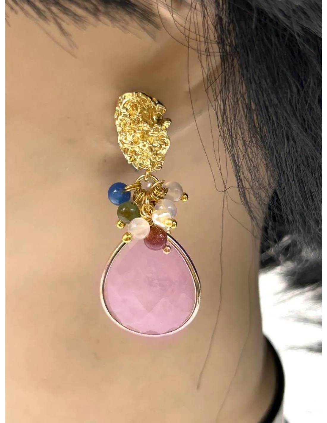 PENDIENTES ROSAS DE PIEDRA CON PERLAS PARA BODAS Y EVENTOS