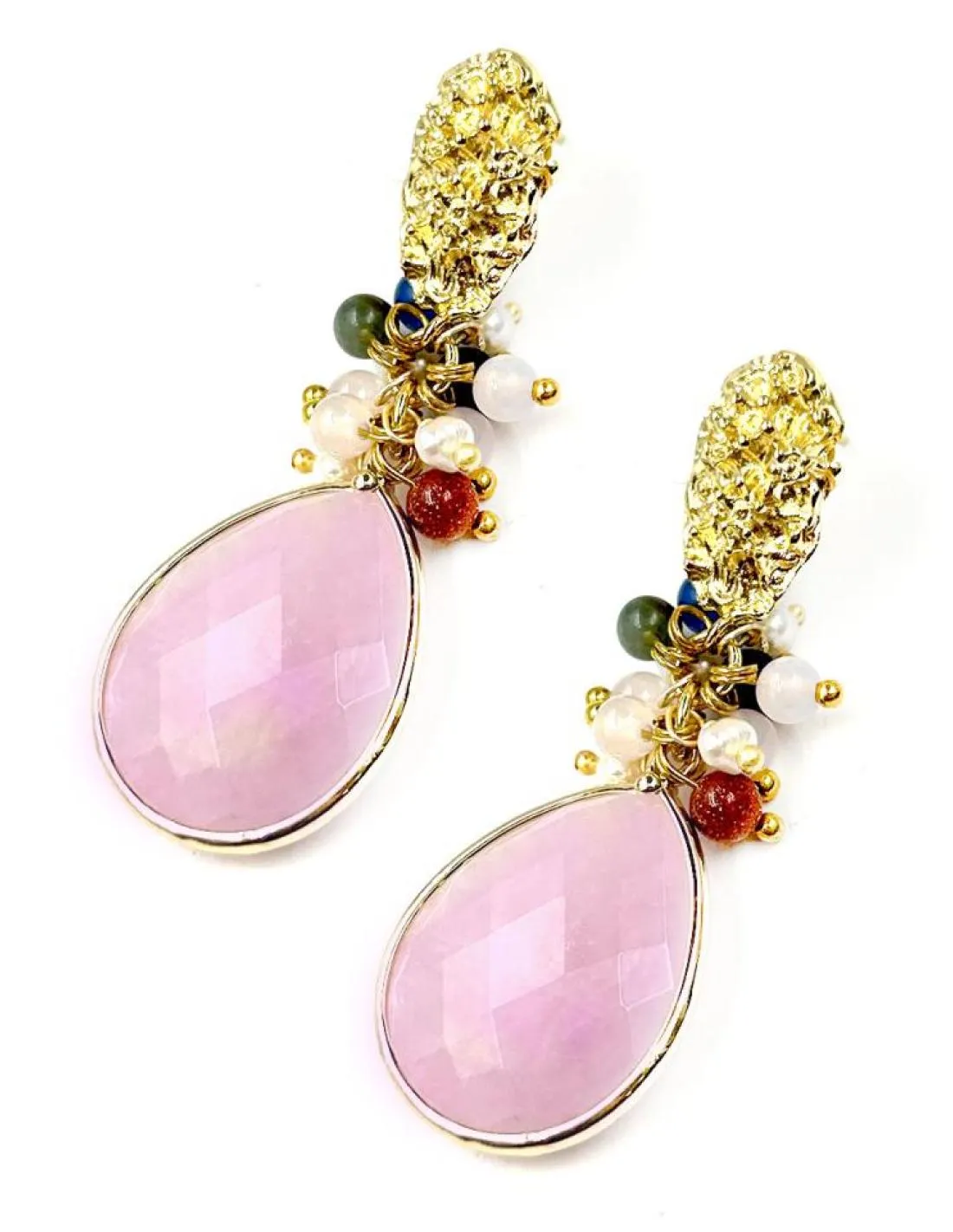 PENDIENTES ROSAS DE PIEDRA CON PERLAS PARA BODAS Y EVENTOS