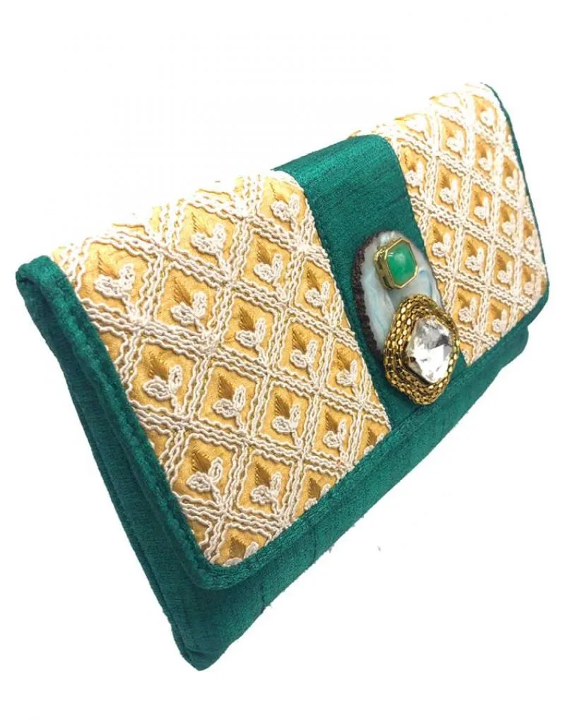 PRECIOSO BOLSO VERDE DISEÑO CARTERA CON PIEDRAS Y CRISTAL