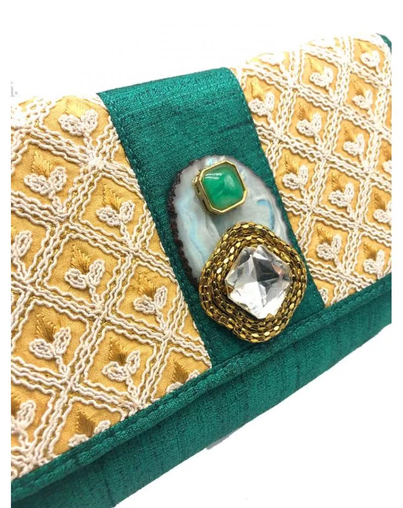 PRECIOSO BOLSO VERDE DISEÑO CARTERA CON PIEDRAS Y CRISTAL