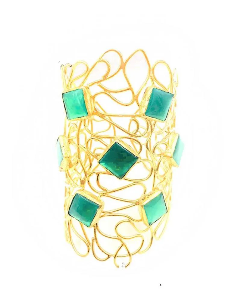 PRECIOSO BRAZALETE DORADO CON PIEDRAS VERDES PARA BODAS