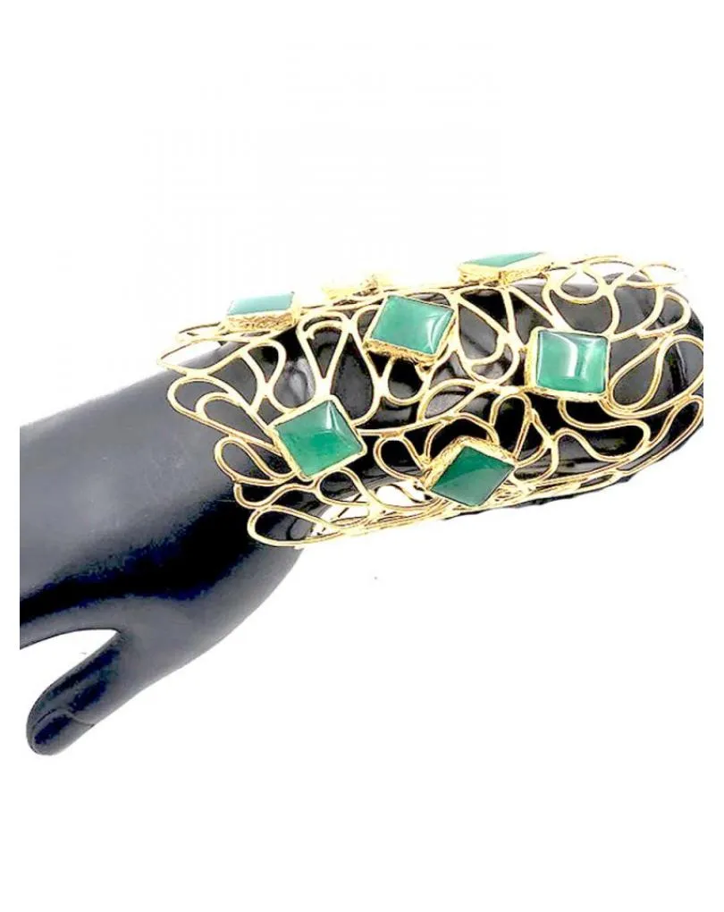 PRECIOSO BRAZALETE DORADO CON PIEDRAS VERDES PARA BODAS