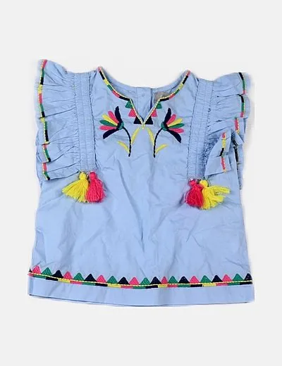 Primark Blusa azul detalle borlas
