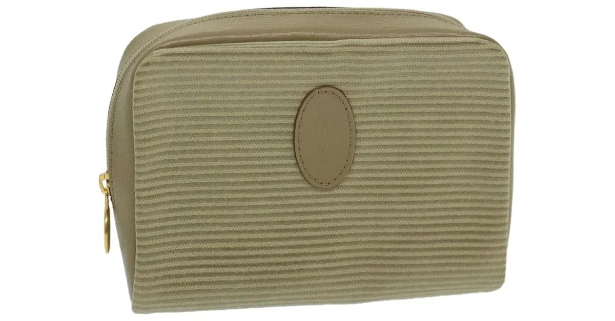 SAINT LAURENT Estuche PVC Cuero Beige Auth bs11420 