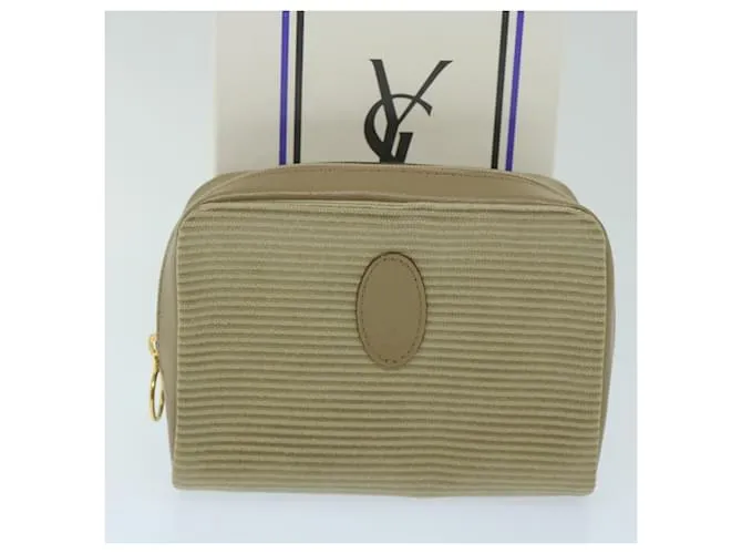 SAINT LAURENT Estuche PVC Cuero Beige Auth bs11420 